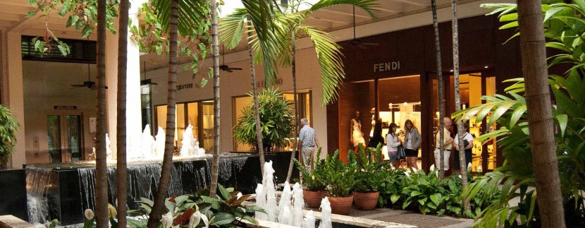 Bal Harbour, interior tropical fountains, luxury retail